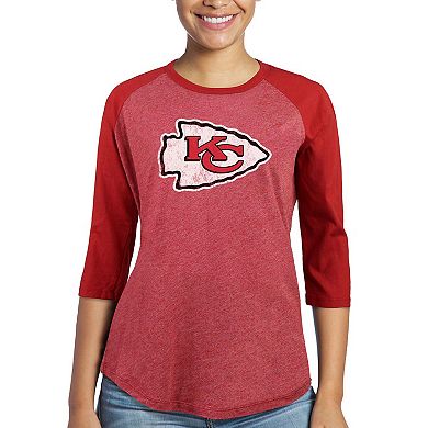 Women's Majestic Travis Kelce Red Kansas City Chiefs Player Name & Number Tri-Blend Three-Quarter Sleeve T-Shirt