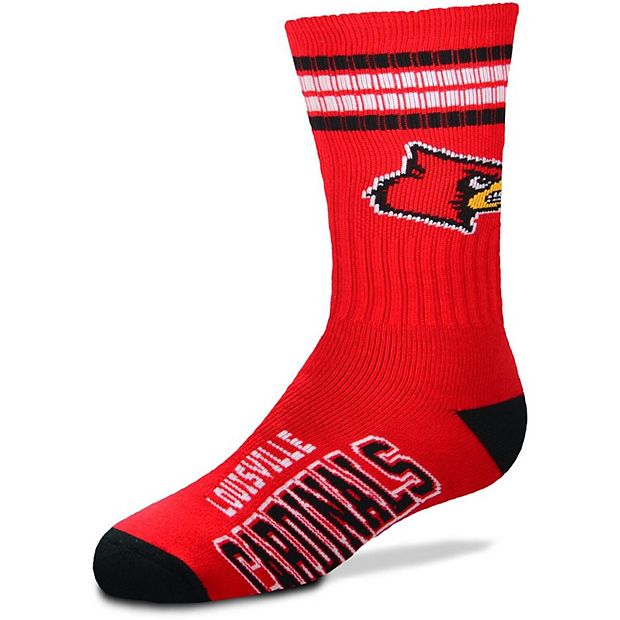 Youth For Bare Feet Louisville Cardinals 4-Stripe Deuce Quarter-Length Socks
