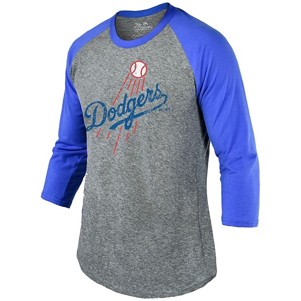 Men's Majestic Threads Heathered Gray/Royal Los Angeles Dodgers Current  Logo 3/4-Sleeve Raglan Tri-Blend T-Shirt