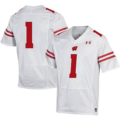 Men's Under Armour #1 White Wisconsin Badgers Replica Football Jersey