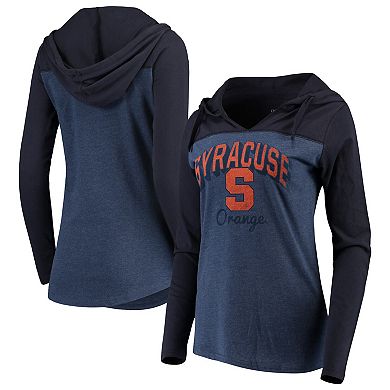 Women's Navy Syracuse Orange Knockout Color Block Long Sleeve V-Neck Hoodie T-Shirt