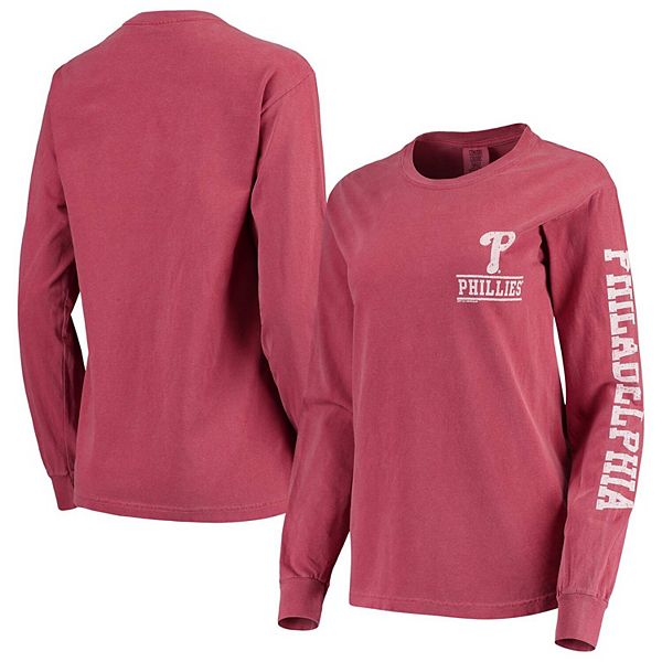 Women's Soft as a Grape Red Philadelphia Phillies Pigment Dye Long Sleeve T- Shirt