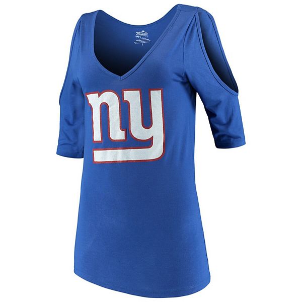 Women's Majestic Threads Royal New York Giants Cold Shoulder 3/4-Sleeve  V-Neck T-Shirt