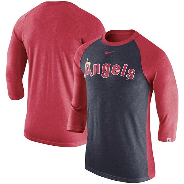 Men's Nike Navy Los Angeles Angels Tri-Blend 3/4-Sleeve Raglan T-Shirt