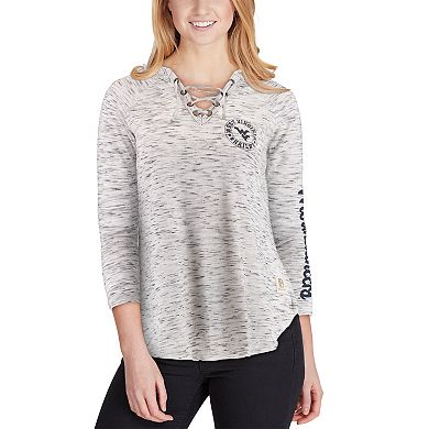 Women's Pressbox Gray West Virginia Mountaineers Space Dye Lace-Up V-Neck Long Sleeve T-Shirt