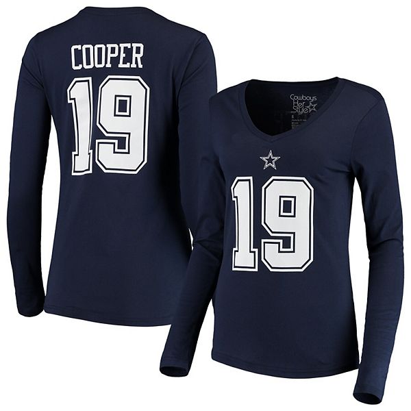 Women's Amari Cooper Navy Dallas Cowboys Authentic Player Name & Number V-Neck Long Sleeve T-Shirt