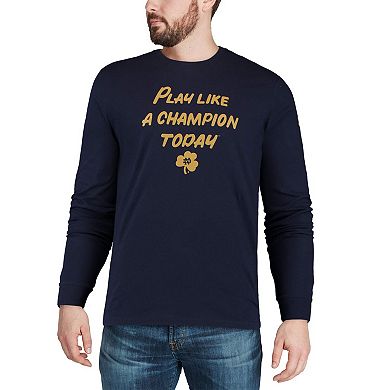 Men's Under Armour Heathered Navy Notre Dame Fighting Irish Play Like A Champion Today Cotton Long Sleeve Performance T-Shirt