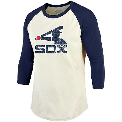 Men's Majestic Threads Cream/Navy Chicago White Sox Cooperstown Collection Raglan 3/4-Sleeve T-Shirt