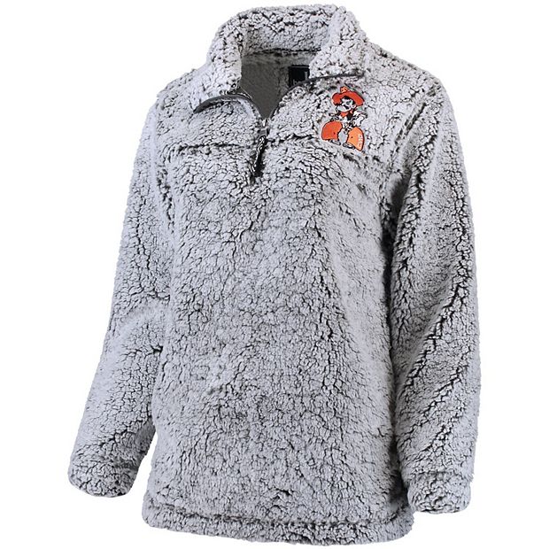 Women's Gray Oklahoma State Cowboys Sherpa Super Soft Quarter Zip Pullover  Jacket