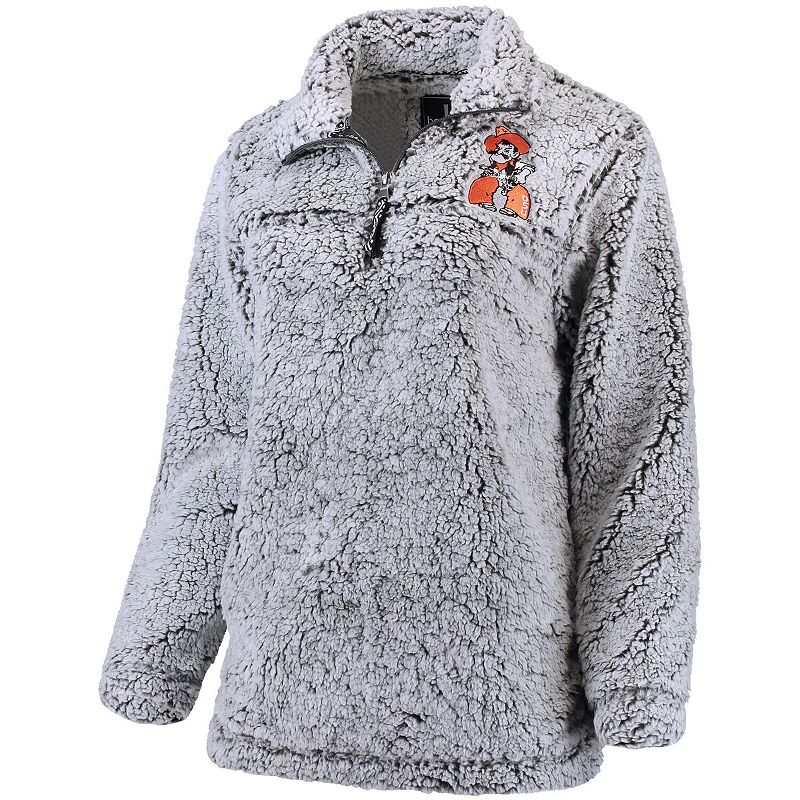 Womens Gray Oklahoma State Cowboys Sherpa Super Soft Quarter Zip Pullover 