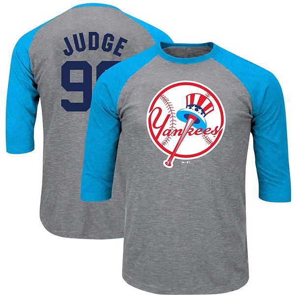 Men's Majestic Aaron Judge Heathered Gray/Light Blue New York Yankees Big &  Tall Player Raglan 3/4-Sleeve T-Shirt