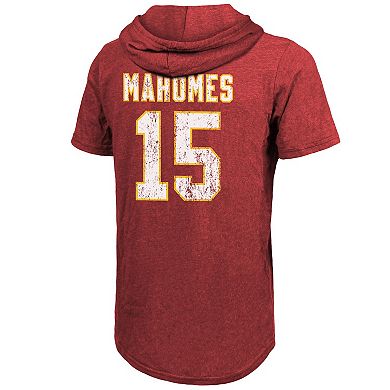 Men's Majestic Threads Patrick Mahomes Red Kansas City Chiefs Player Name & Number Tri-Blend Slim Fit Hoodie T-Shirt