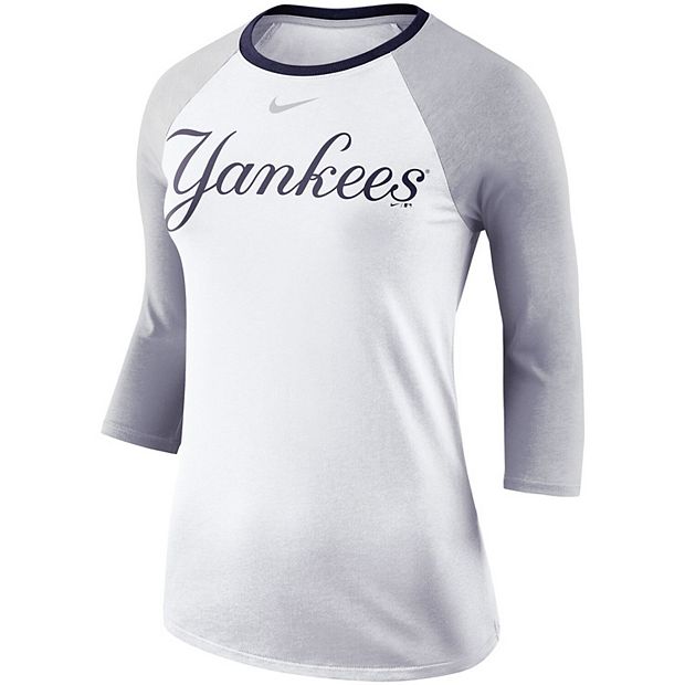 Women's Nike White/Gray New York Yankees Tri-Blend Raglan 3/4-Sleeve T-Shirt