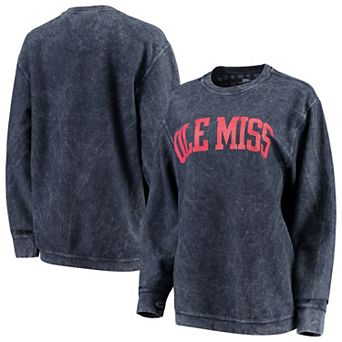 Women's Pressbox Navy Ole Miss Rebels Comfy Cord Vintage Wash Basic Arch Pullover Sweatshirt