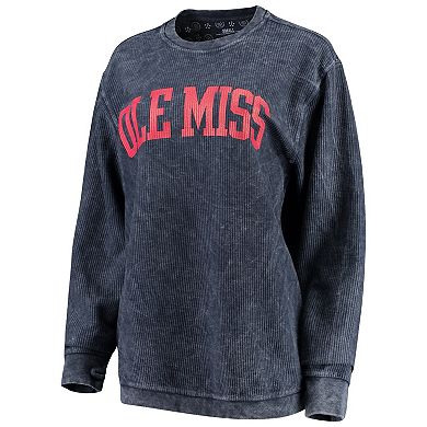 Women's Pressbox Navy Ole Miss Rebels Comfy Cord Vintage Wash Basic Arch Pullover Sweatshirt