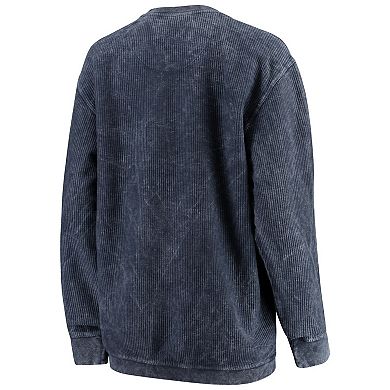 Women's Pressbox Navy Ole Miss Rebels Comfy Cord Vintage Wash Basic Arch Pullover Sweatshirt