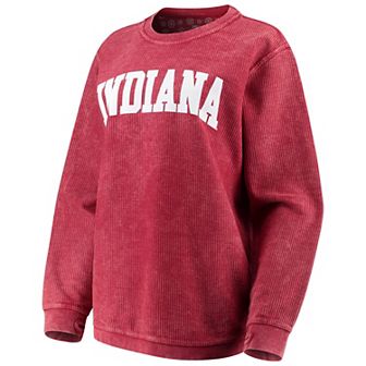 Women's Pressbox Crimson Indiana Hoosiers Comfy Cord Vintage Wash Basic Arch Pullover Sweatshirt