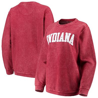 Women's Pressbox Crimson Indiana Hoosiers Comfy Cord Vintage Wash Basic Arch Pullover Sweatshirt