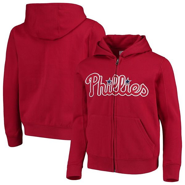 Youth Red Philadelphia Phillies Team Color Wordmark Full-Zip Hoodie
