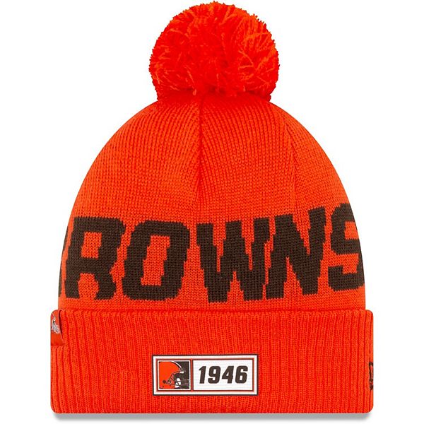Men's New Era Orange Cleveland Browns 2019 NFL Sideline Road Reverse Sport  Knit Hat