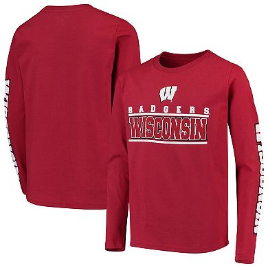 Youth Red Wisconsin Badgers Transition Two-Hit Long Sleeve T-Shirt