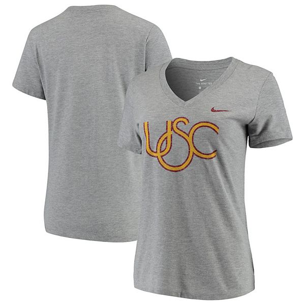 Women's Nike Heathered Gray USC Trojans Vault Tri-Blend V-Neck T-Shirt