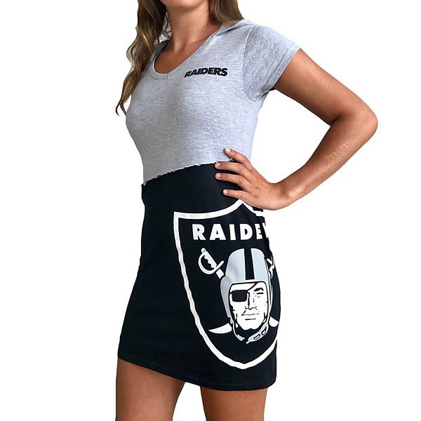 Women's Refried Tees Gray/Black Oakland Raiders Hooded Mini Dress