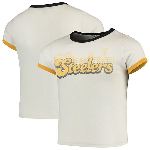 Girls Youth Junk Food White Pittsburgh Steelers Throwback Retro Ringer T- Shirt