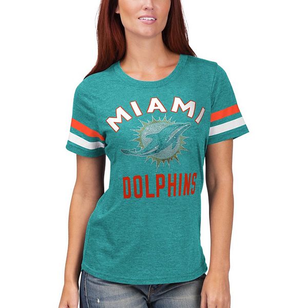 Women's G-III 4Her by Carl Banks White/Black Miami Dolphins First Team  Three-Quarter Sleeve Mesh T-Shirt