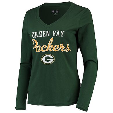 Women's G-III 4Her by Carl Banks Green Green Bay Packers Post Season Long Sleeve V-Neck T-Shirt