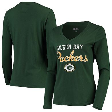 Women's G-III 4Her by Carl Banks Green Green Bay Packers Post Season Long Sleeve V-Neck T-Shirt