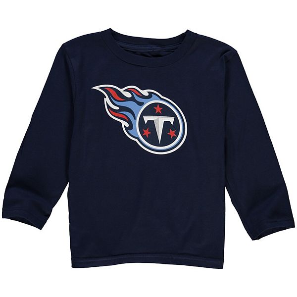Youth Tennessee Titans Navy Logo Allover Print Long Sleeve T-Shirt