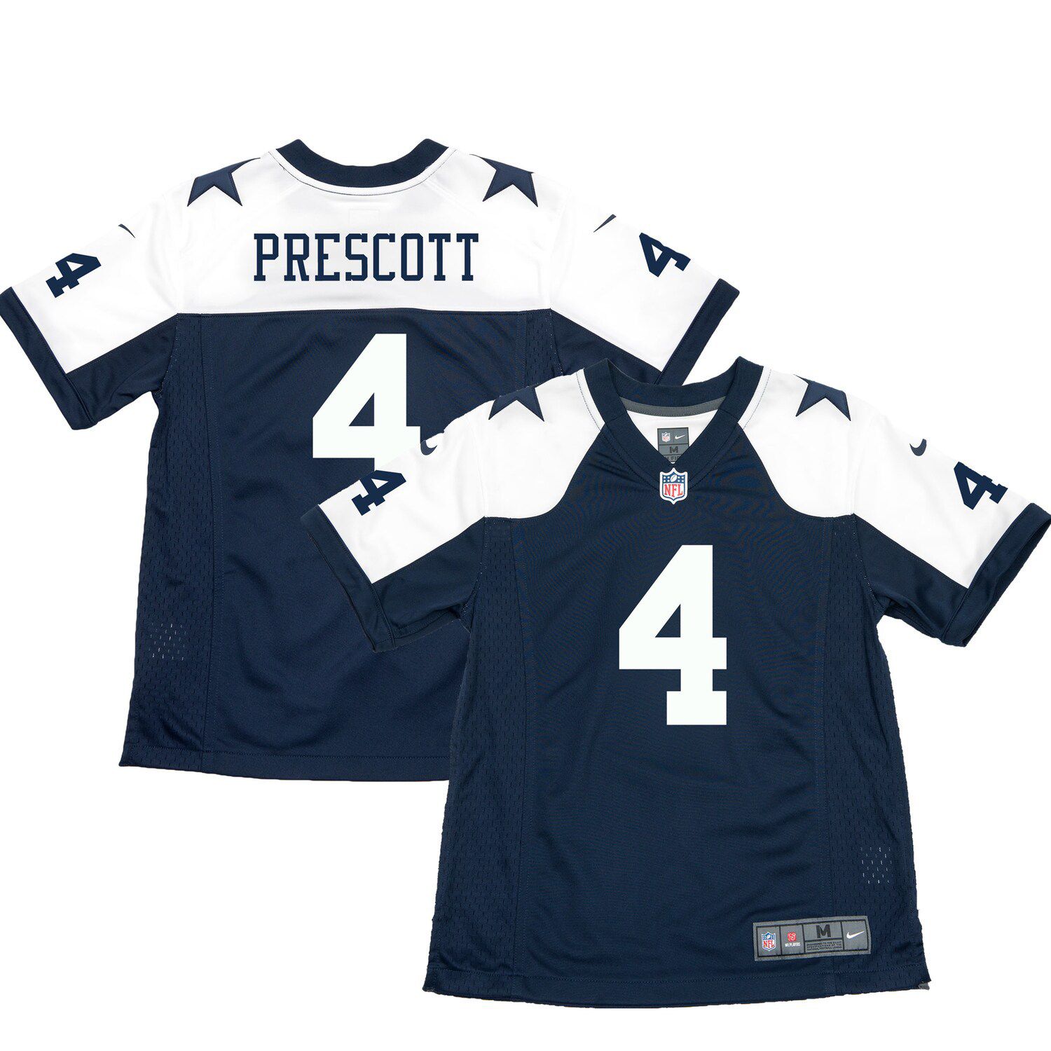 dallas cowboys youth dak prescott nike navy game replica jersey