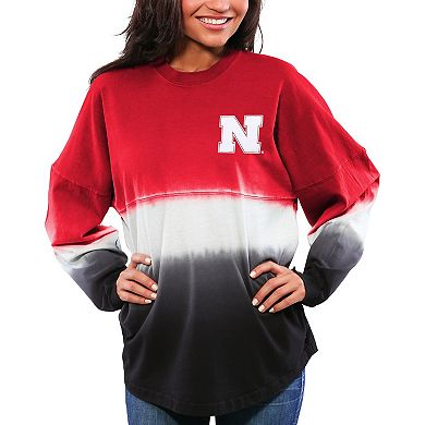 Women's Scarlet Nebraska Huskers Ombre Long Sleeve Dip-Dyed Spirit Jersey