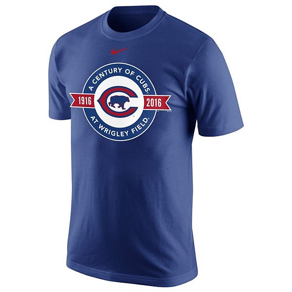 Men's Nike Royal Chicago Cubs 100 Years at Wrigley Field Official Logo  T-Shirt