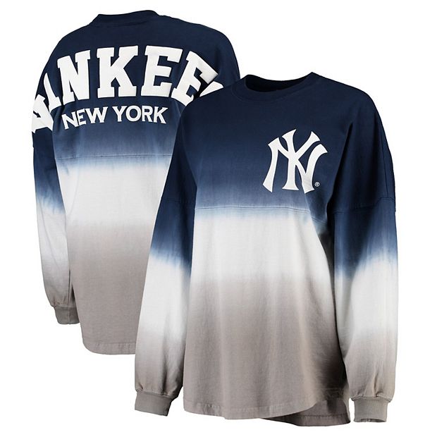 Women's Navy New York Yankees Oversized Long Sleeve Ombre Spirit Jersey T- Shirt