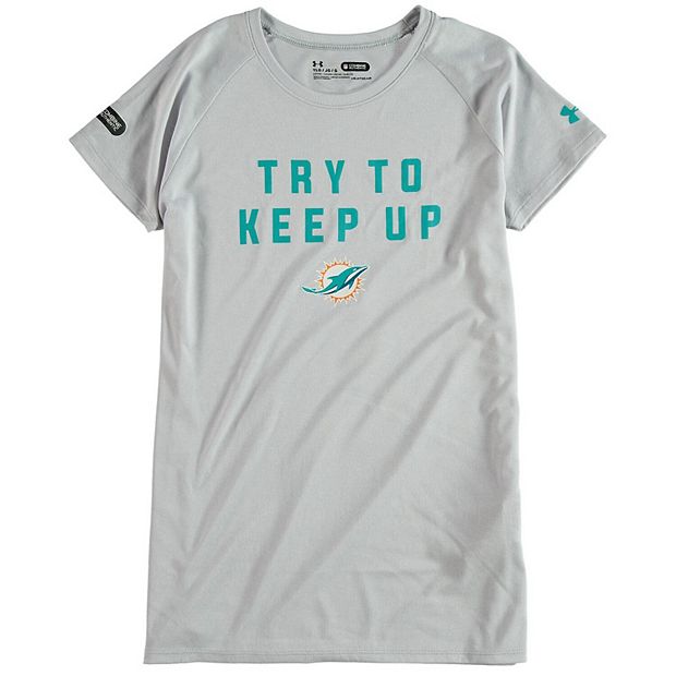 Girls Under Armour Gray Miami Dolphins Try To Keep Up Tech T-Shirt