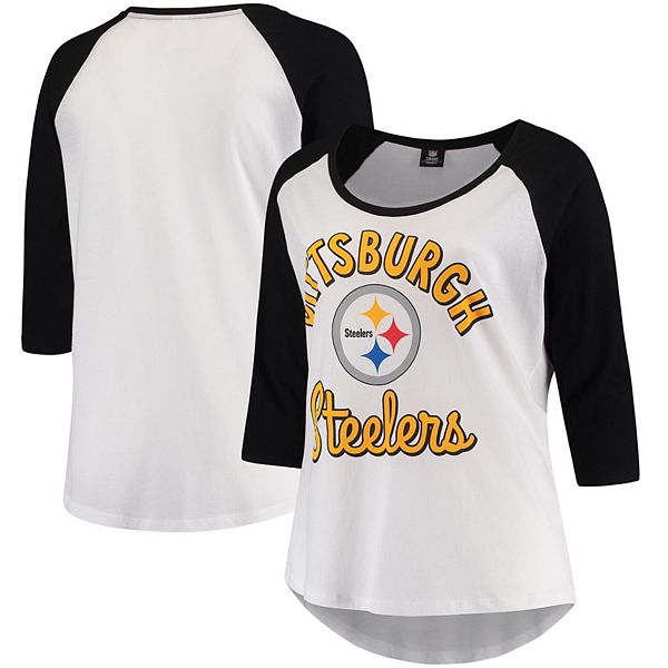 5th & Ocean by New Era NFL Women's Pittsburgh Steelers Burnout Raglan 3/4 Sleeve T-Shirt Small