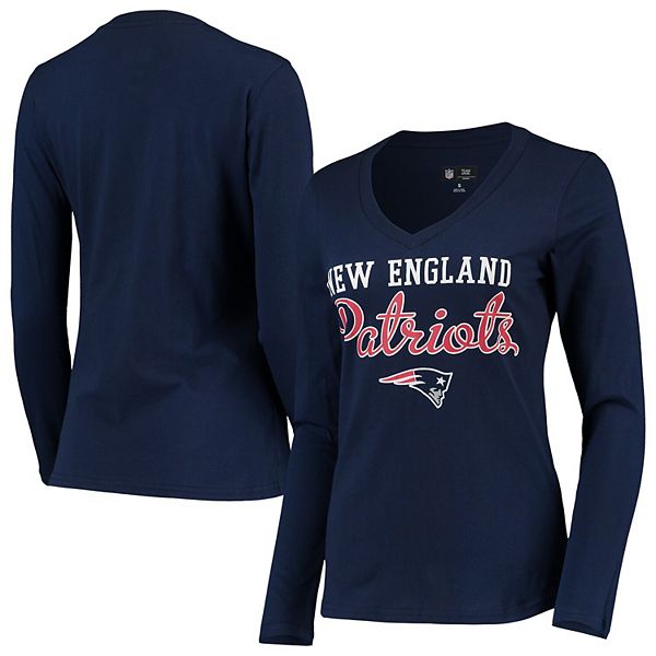 Women's G-III 4Her by Carl Banks Navy New England Patriots Post Season Long  Sleeve V-Neck T-Shirt