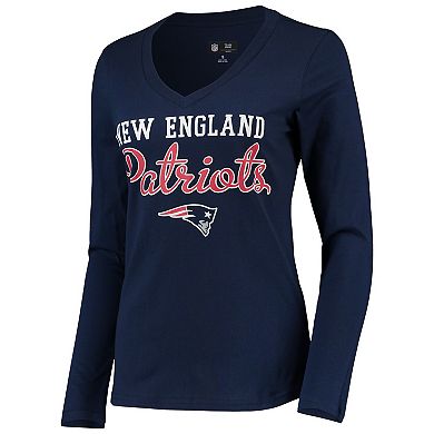 Women's G-III 4Her by Carl Banks Navy New England Patriots Post Season Long Sleeve V-Neck T-Shirt