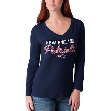 Women's G-III 4Her by Carl Banks Navy New England Patriots Post Season Long Sleeve V-Neck T-Shirt