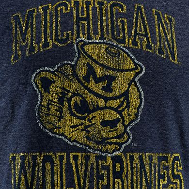 Men's Original Retro Brand Heather Navy Michigan Wolverines Vintage Wolverbear Tri-Blend T-Shirt