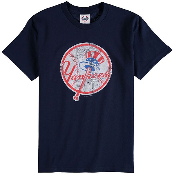 New York Yankees Youth Distressed Logo T-Shirt - Navy Blue