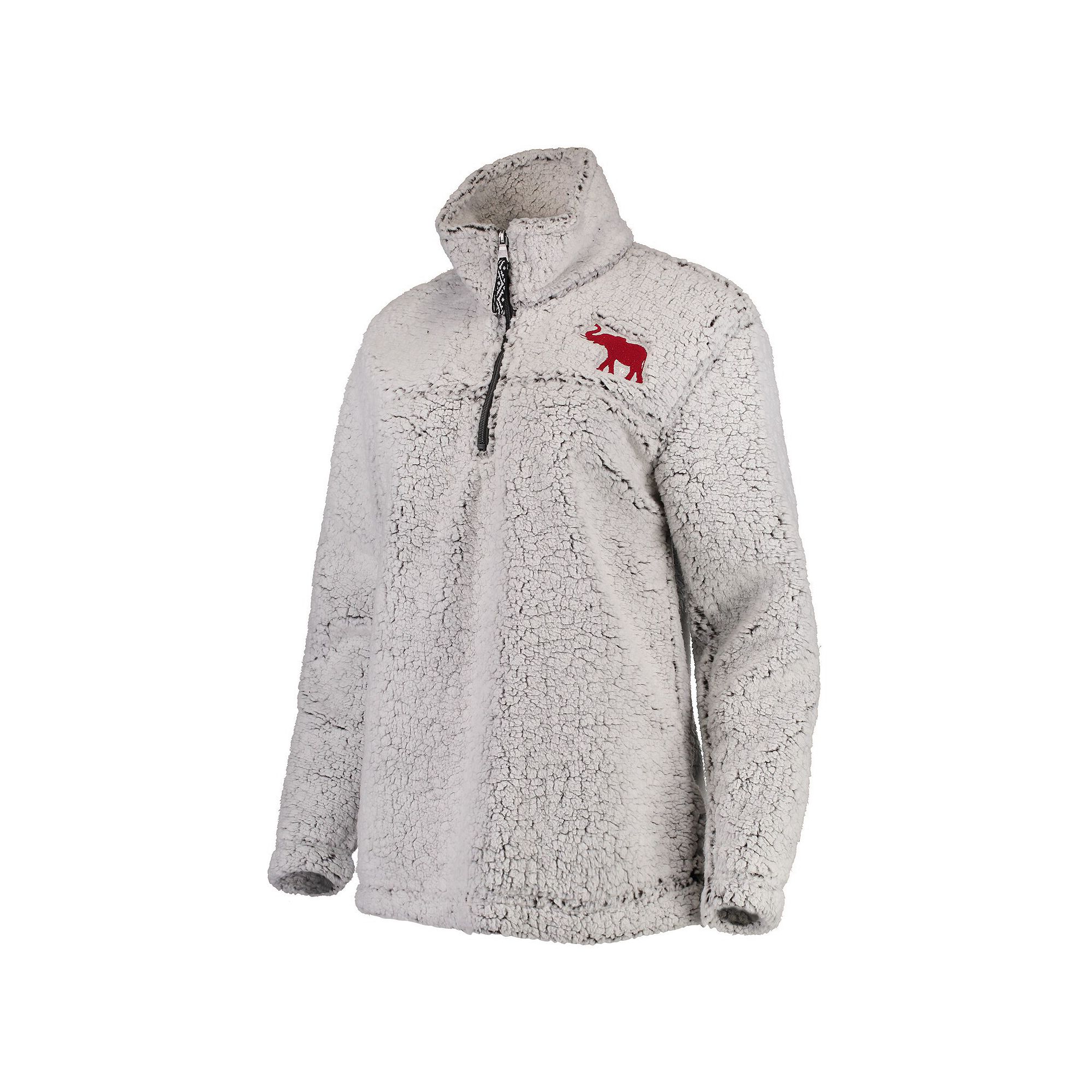 Womens Gray Alabama Crimson Tide Sherpa Super-Soft Quarter-Zip Pullover Ja