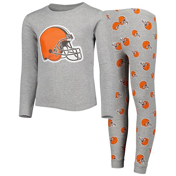 Youth Heathered Gray Cleveland Browns Long Sleeve T-Shirt & Pants Sleep Set