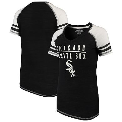 Women's Soft as a Grape Black Chicago White Sox Color Block V-Neck T-Shirt