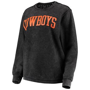 Women's Pressbox Black Oklahoma State Cowboys Comfy Cord Vintage Wash Basic Arch Pullover Sweatshirt
