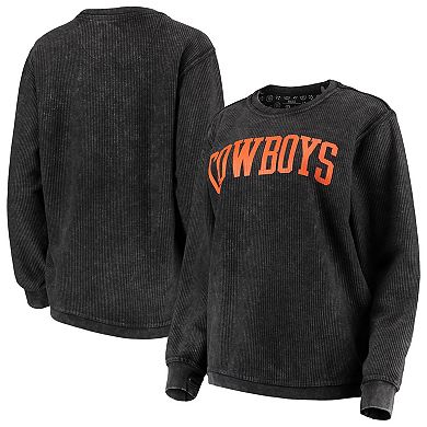 Women's Pressbox Black Oklahoma State Cowboys Comfy Cord Vintage Wash Basic Arch Pullover Sweatshirt