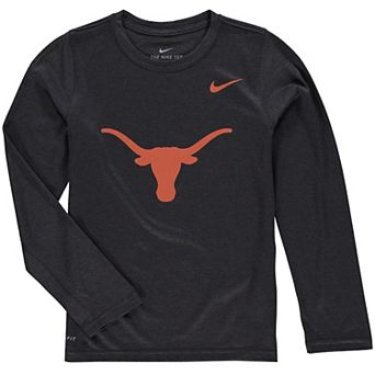 Youth Nike Heathered Gray Texas Longhorns Legend Logo Long Sleeve Performance T-Shirt