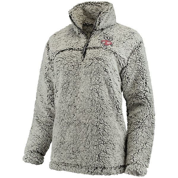 Women s Gray Wisconsin Badgers Sherpa Super Soft Quarter Zip Pullover Jacket